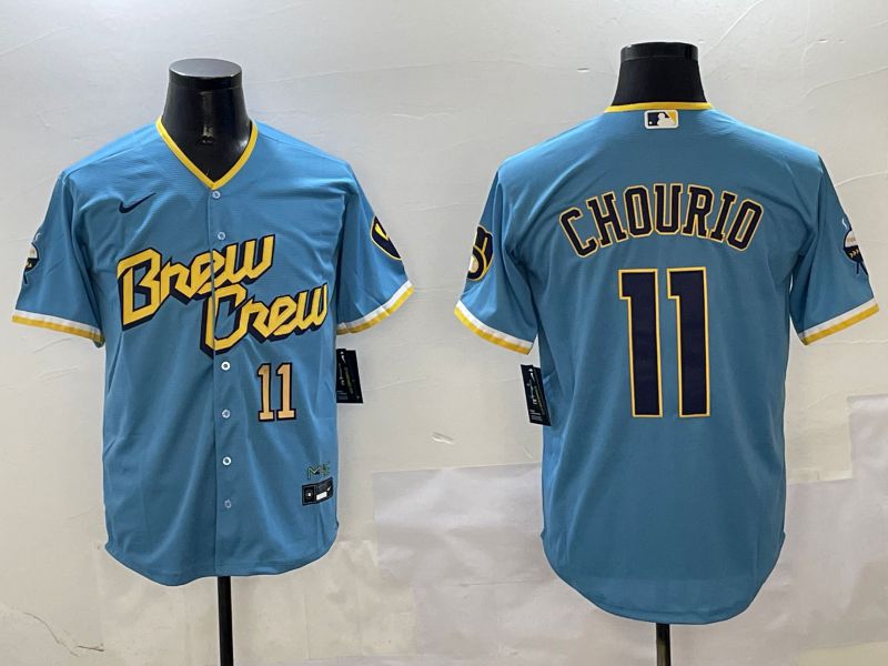 Men Milwaukee Brewers #11 Chourio Light Blue City Edition 2025 Nike MLB Jersey style 5->milwaukee brewers->MLB Jersey